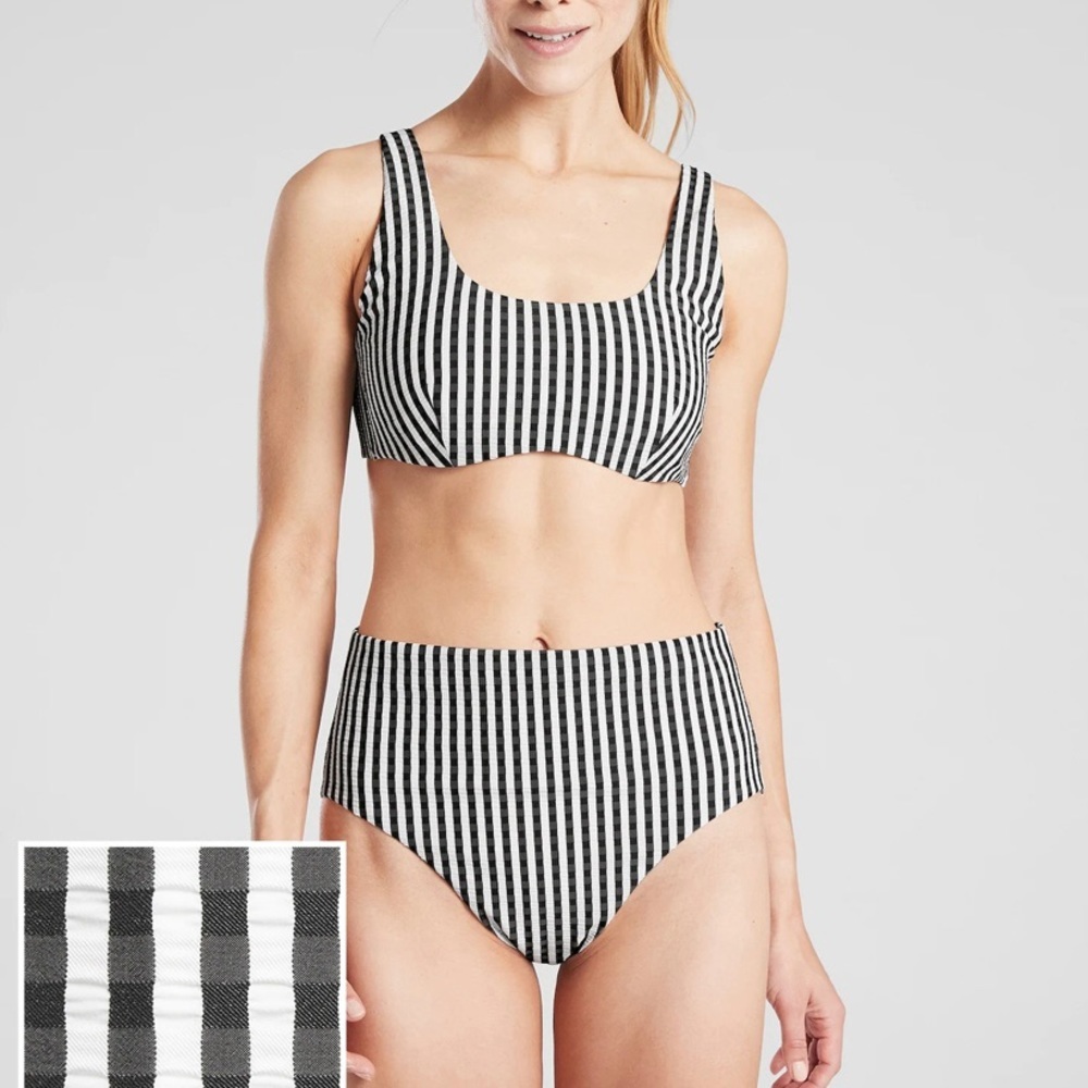 Athleta bikini bottom black white seersucker